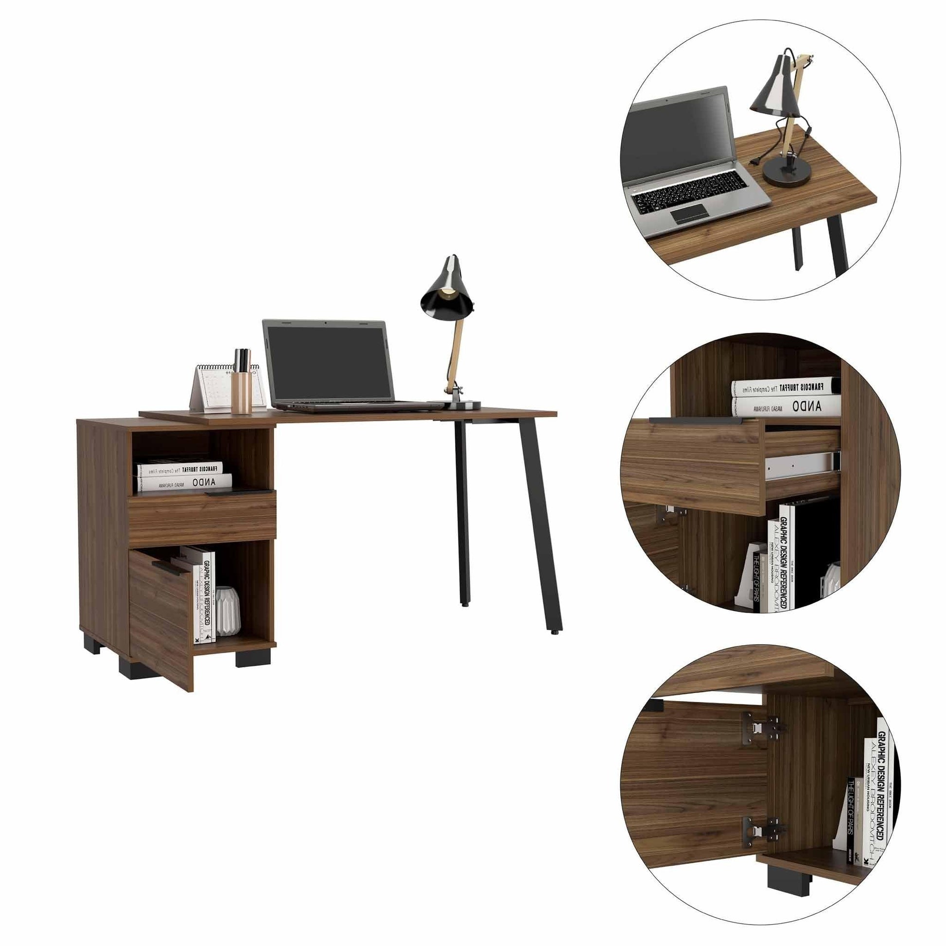 Contempo Flair Mahogany and Black Office Desk - AFS