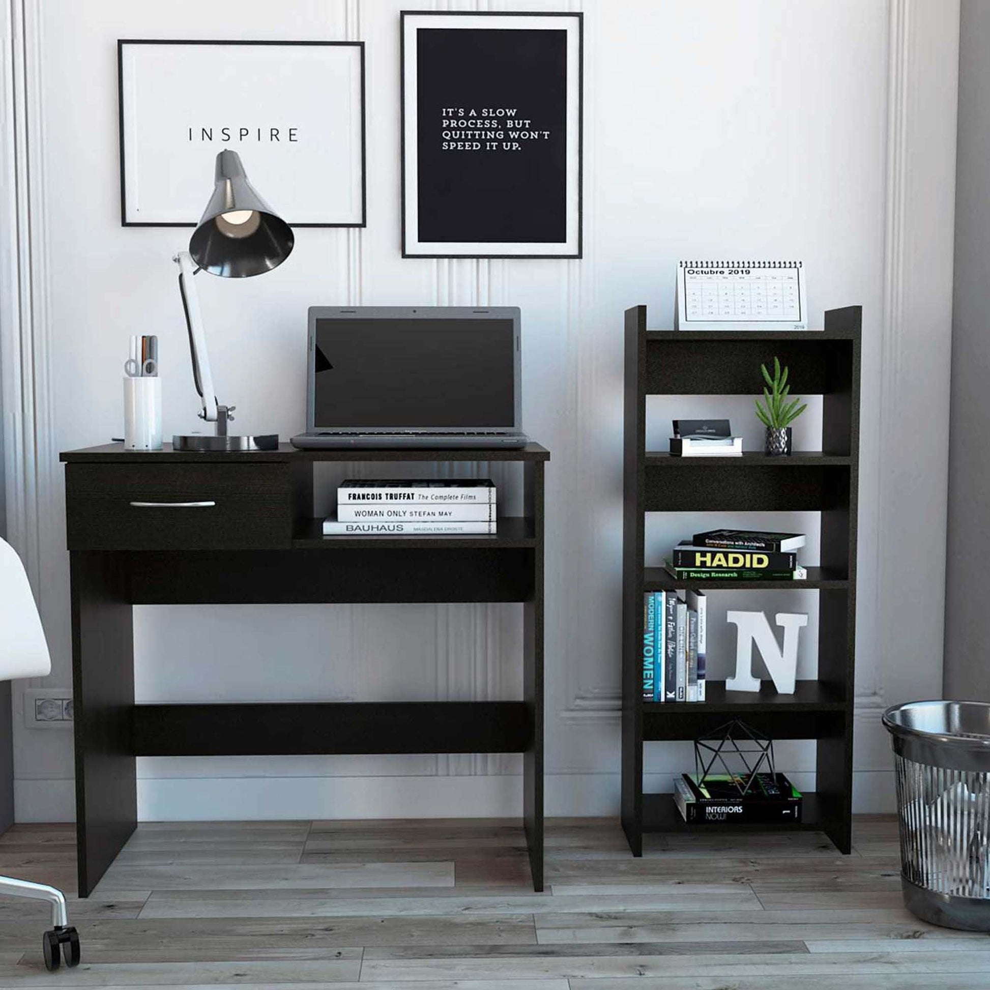 Mod Black Desk and Bookshelf Set - AFS