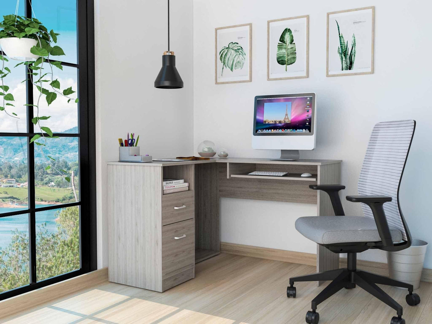 Thorpe Light Gray L Shaped Computer Desk - AFS