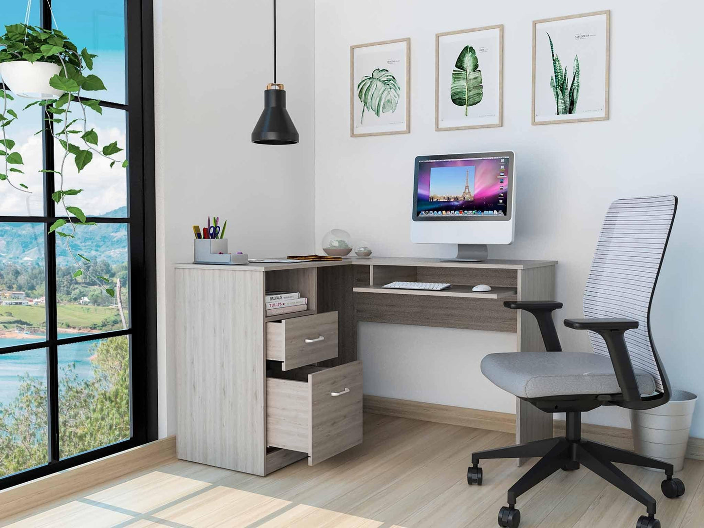 Thorpe Light Gray L Shaped Computer Desk - AFS