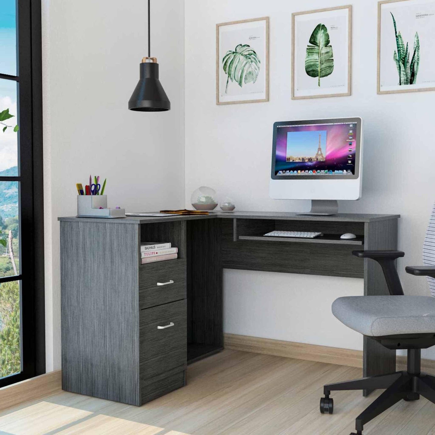 Thorpe Gray Oak L Shaped Computer Desk - AFS