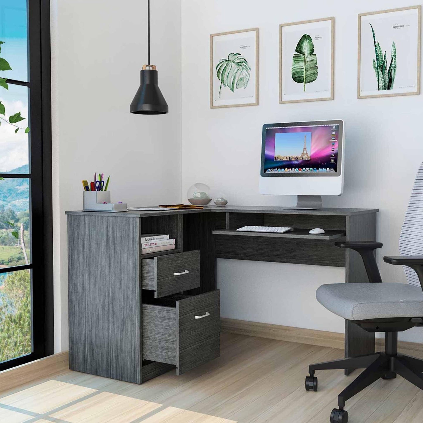 Thorpe Gray Oak L Shaped Computer Desk - AFS