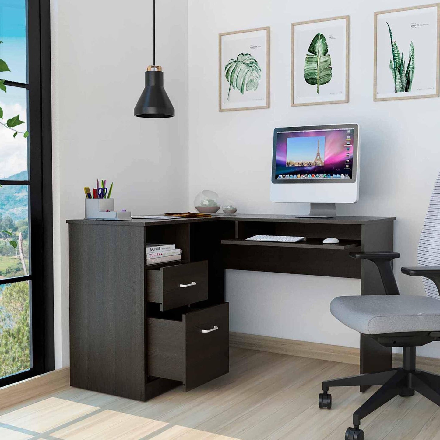 Thorpe Black L Shaped Computer Desk - AFS