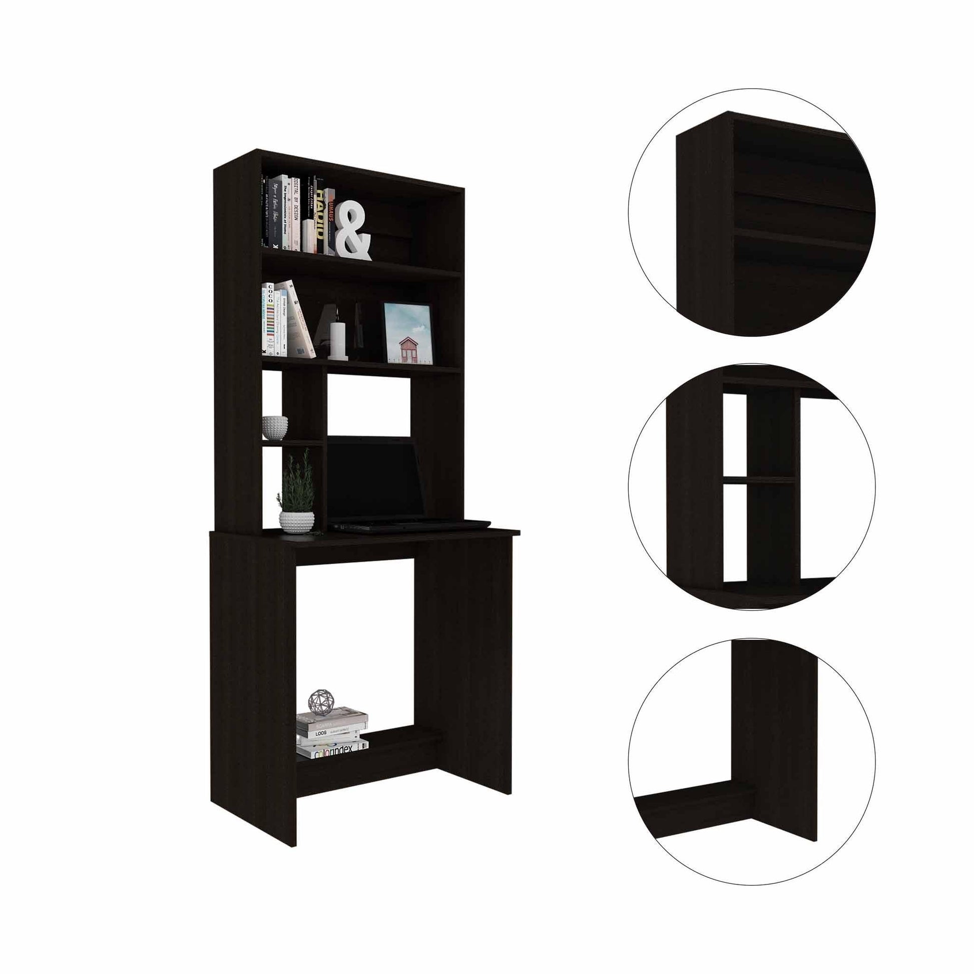 Milo Black Computer Desk with Hutch - AFS