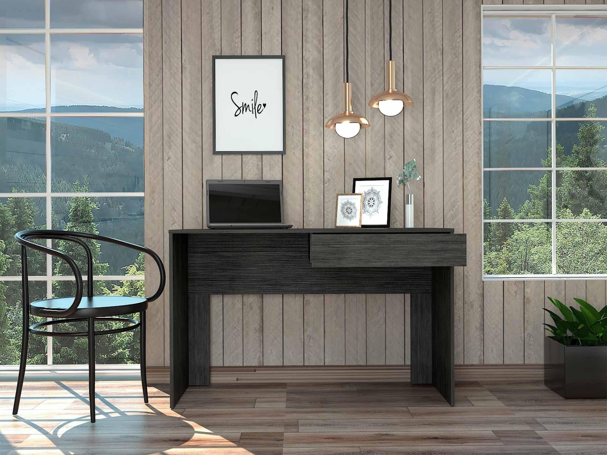 Clio Gray Oak Computer Desk with Drawer - AFS