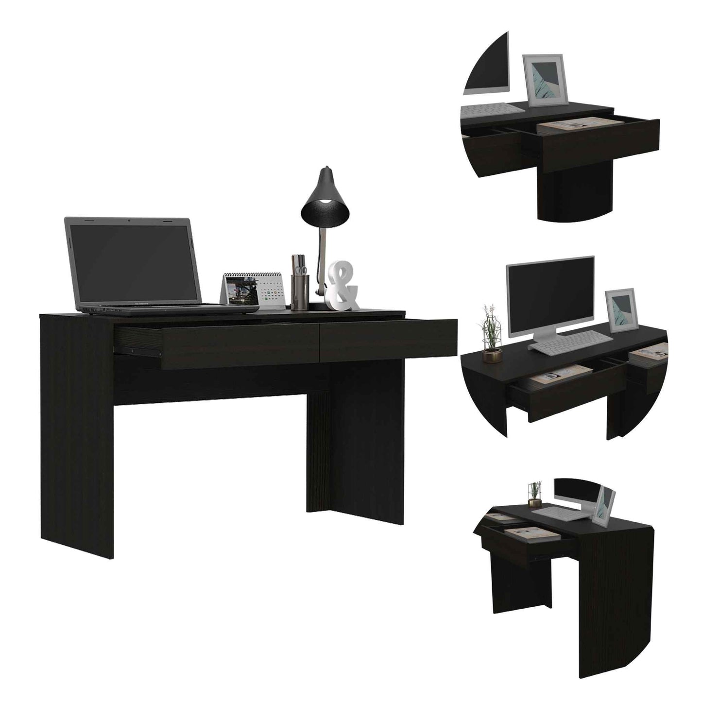 Clio Black Computer Desk with Two Drawers - AFS