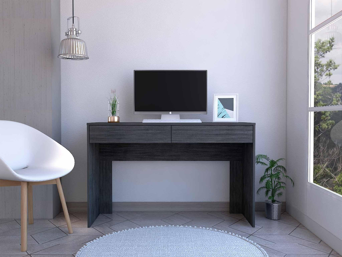 Clio Gray Oak Computer Desk with Two Drawers - AFS