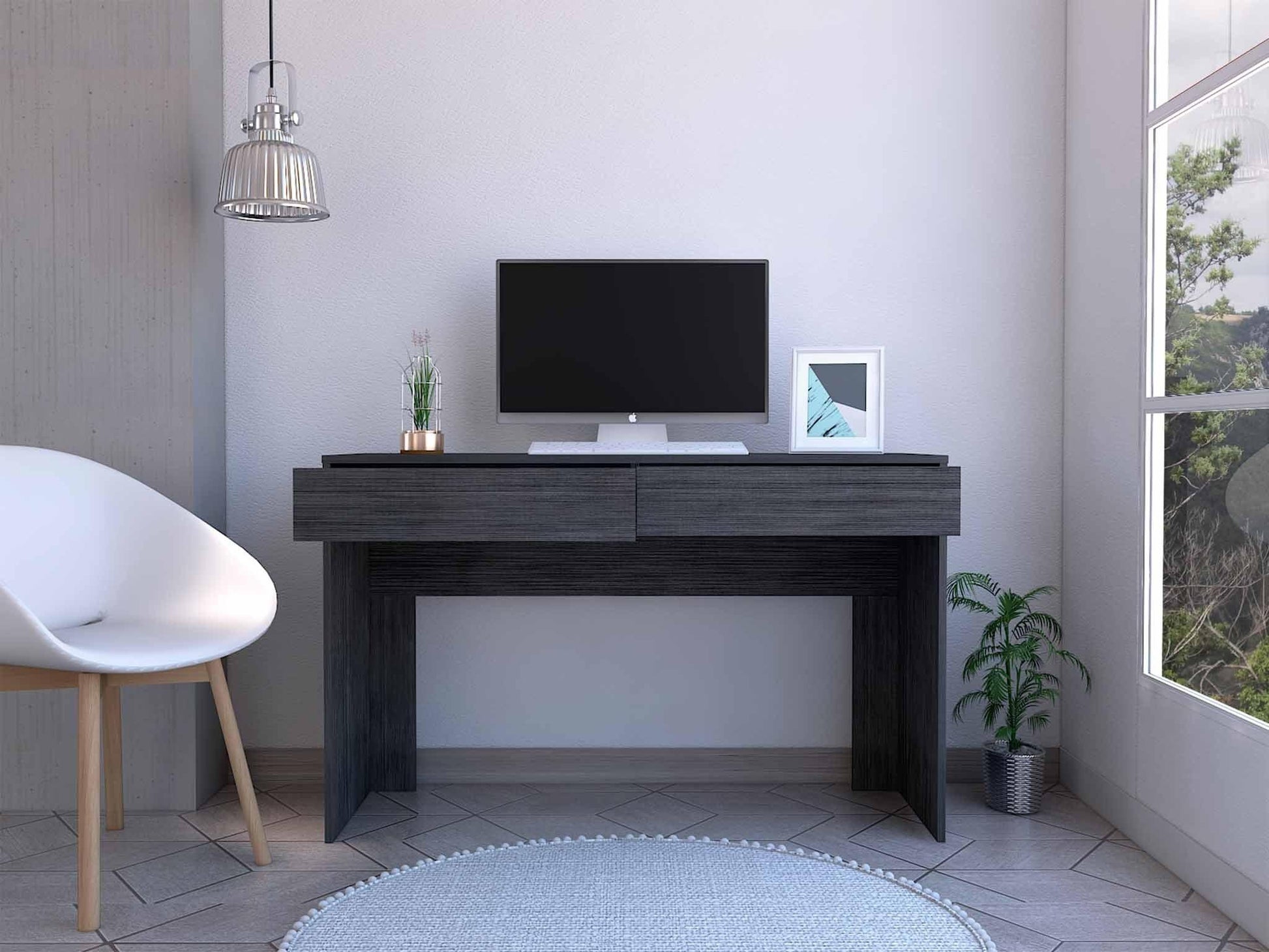 Clio Gray Oak Computer Desk with Two Drawers - AFS