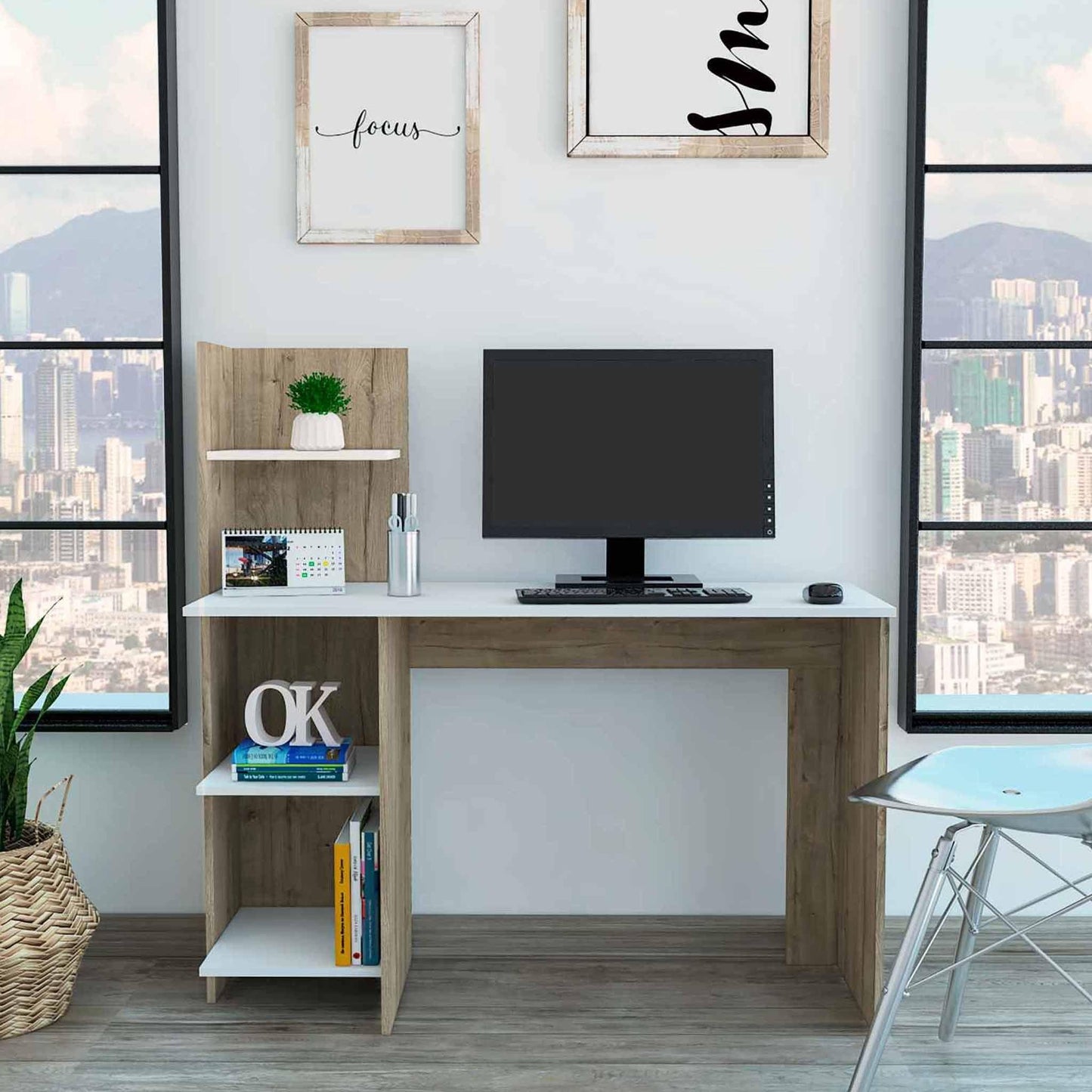 Modern Natural and White Computer Desk - AFS