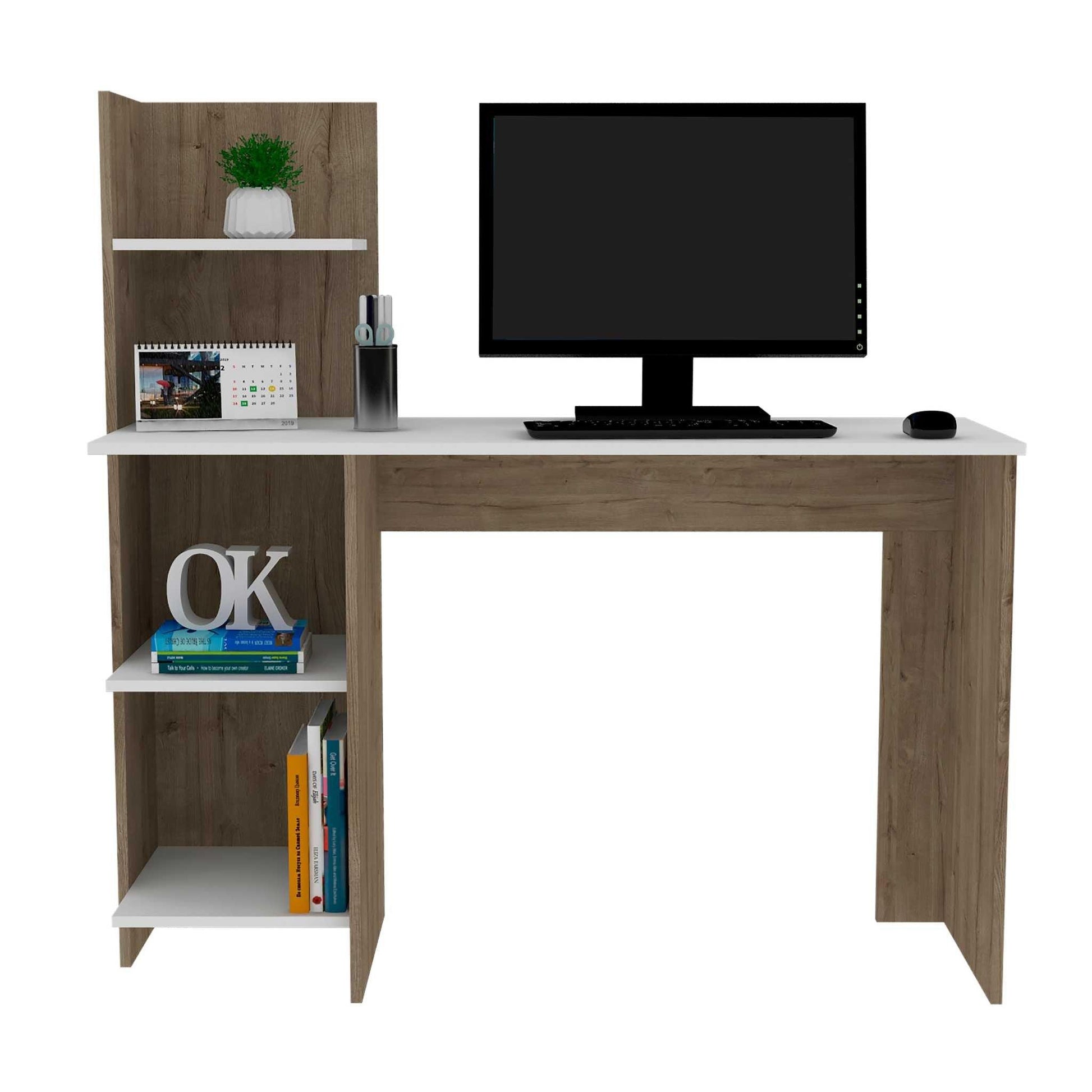 Modern Natural and White Computer Desk - AFS