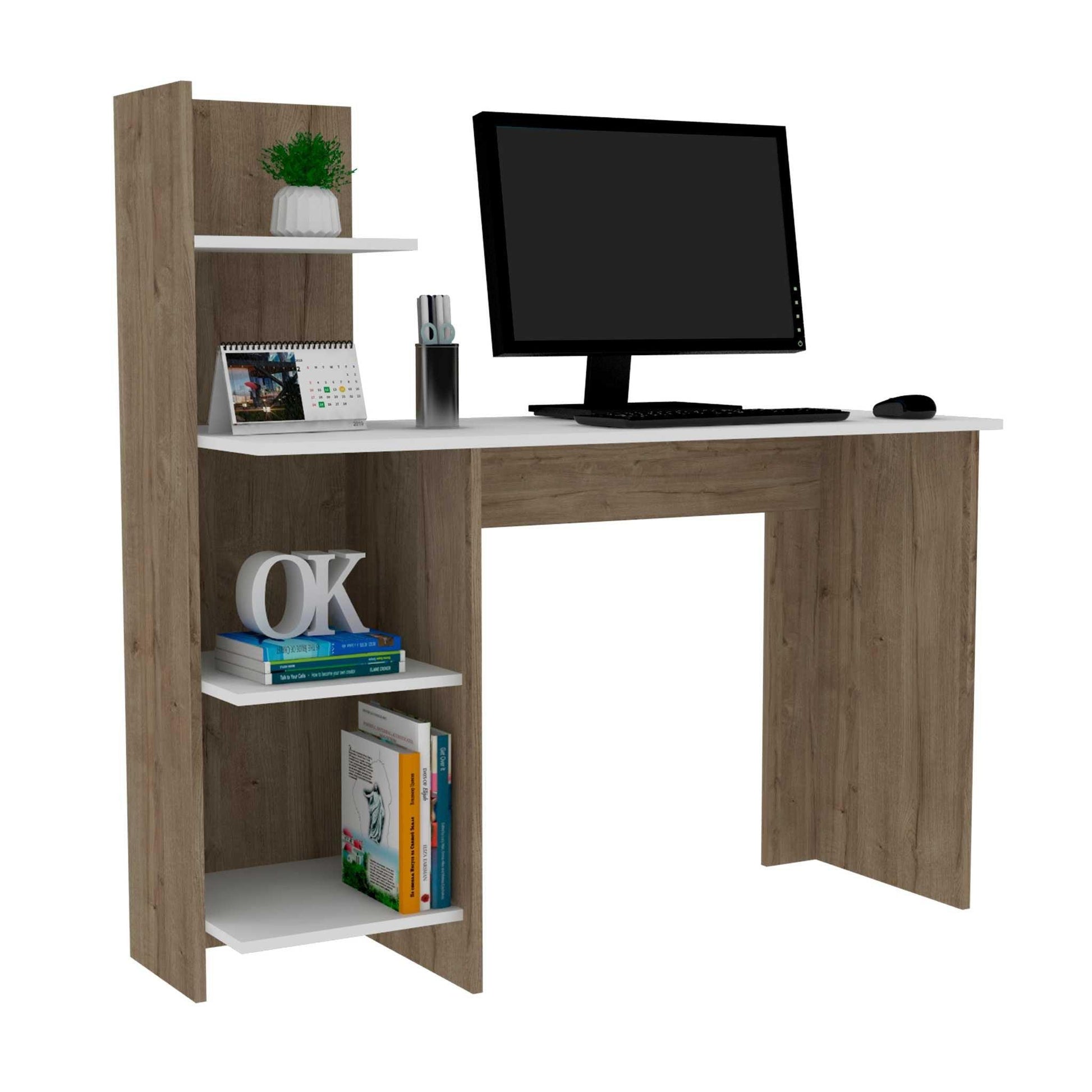 Modern Natural and White Computer Desk - AFS