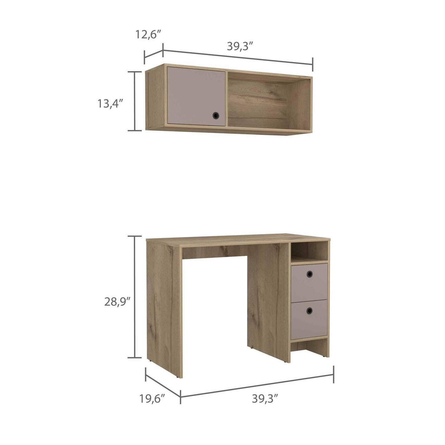 Mod Taupe and Natural Two Piece Desk and Shelve Set - AFS