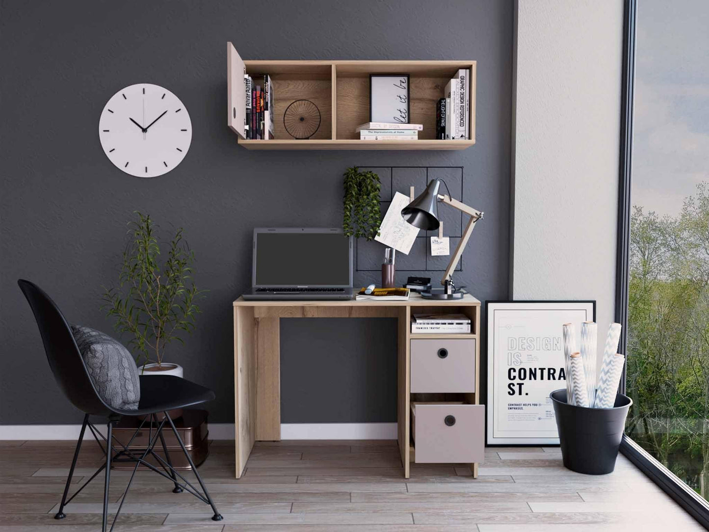 Mod Taupe and Natural Two Piece Desk and Shelve Set - AFS