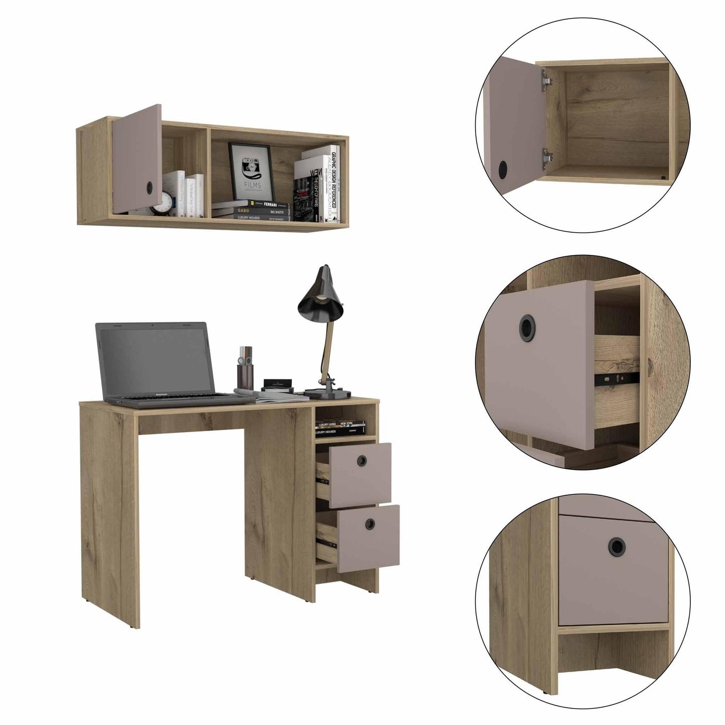 Mod Taupe and Natural Two Piece Desk and Shelve Set - AFS