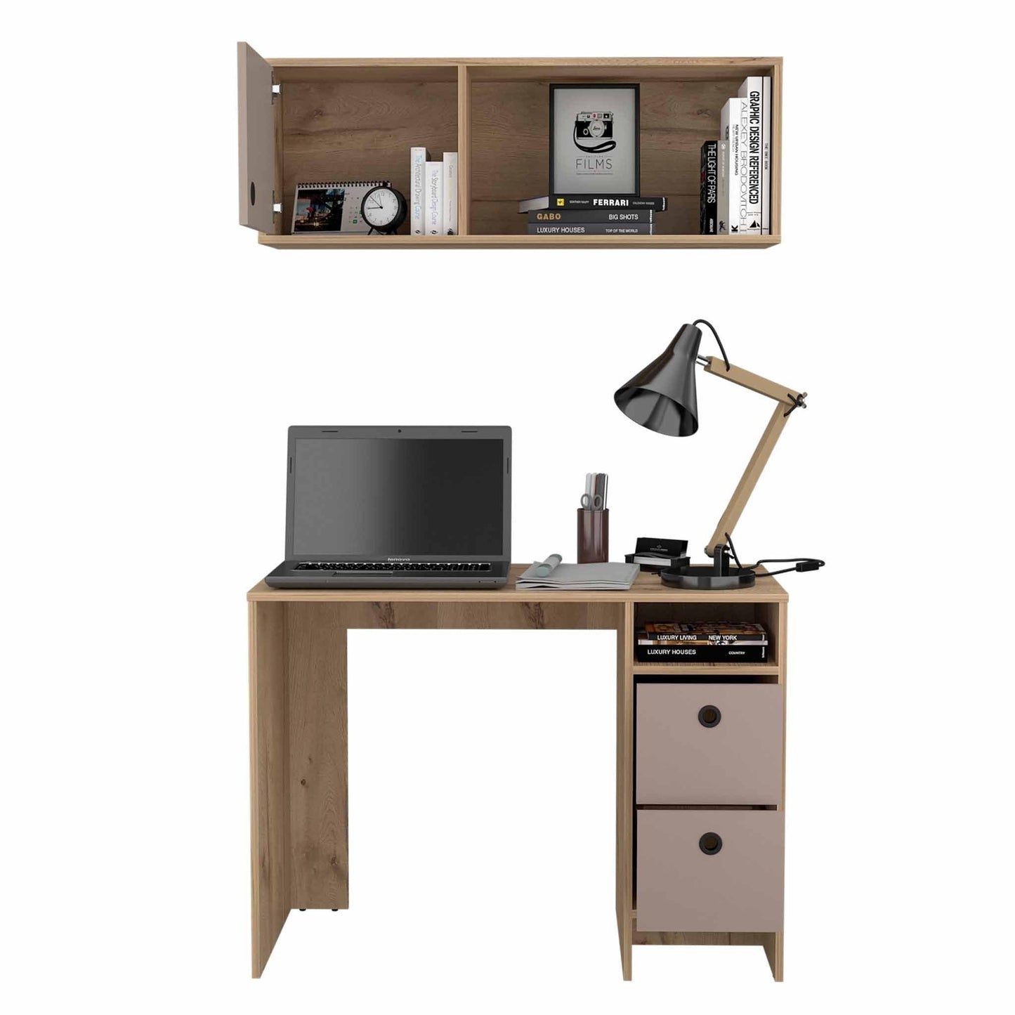 Mod Taupe and Natural Two Piece Desk and Shelve Set - AFS