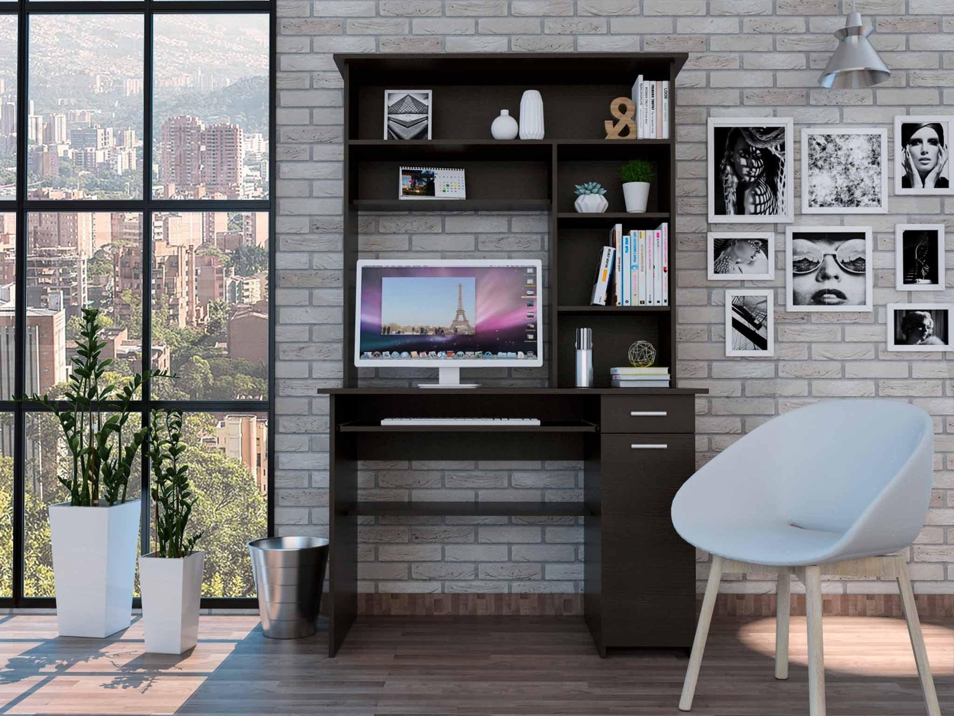 Zeno Black Computer Desk with Hutch - AFS