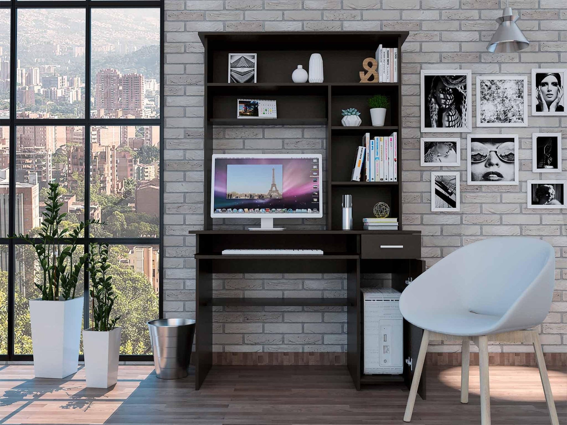 Zeno Black Computer Desk with Hutch - AFS