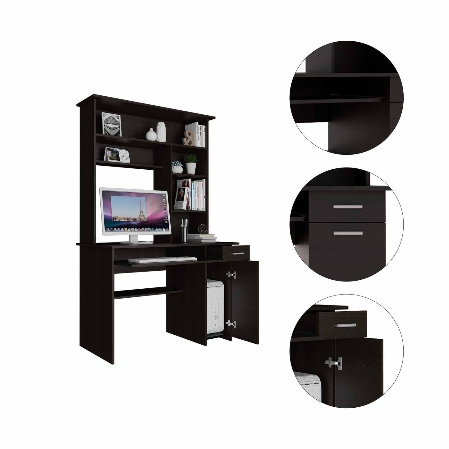 Zeno Black Computer Desk with Hutch - AFS