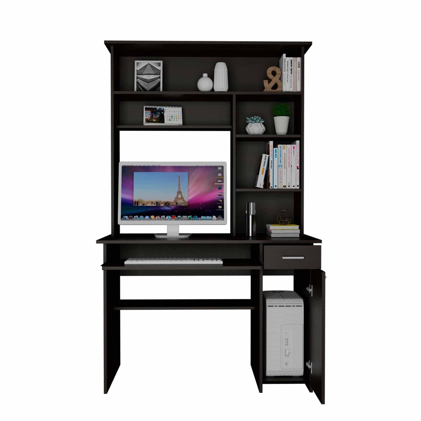 Zeno Black Computer Desk with Hutch - AFS