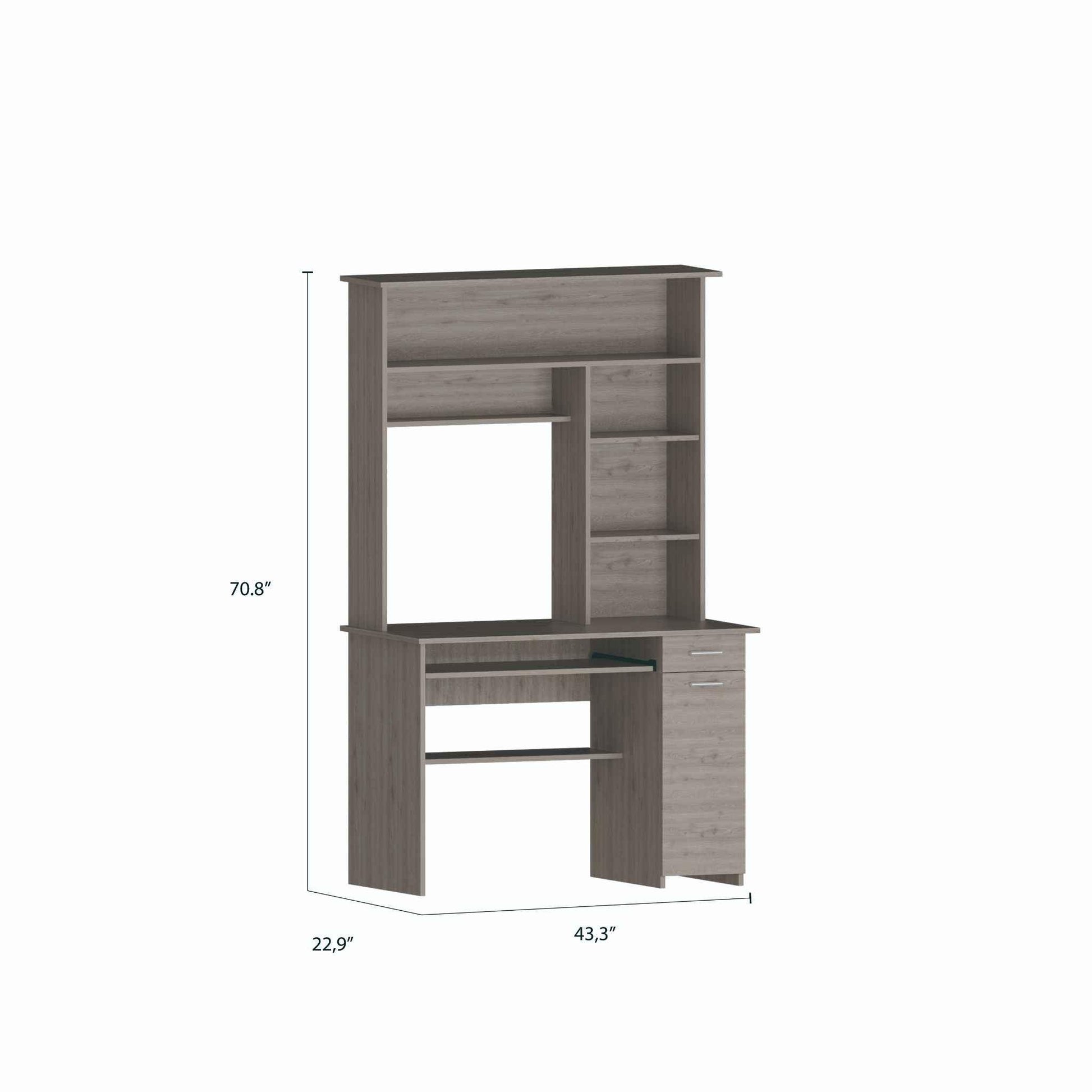 Zeno Light Gray Computer Desk with Hutch - AFS