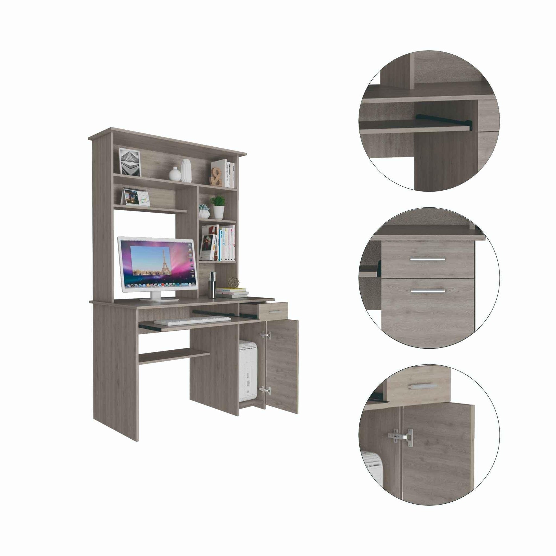 Zeno Light Gray Computer Desk with Hutch - AFS