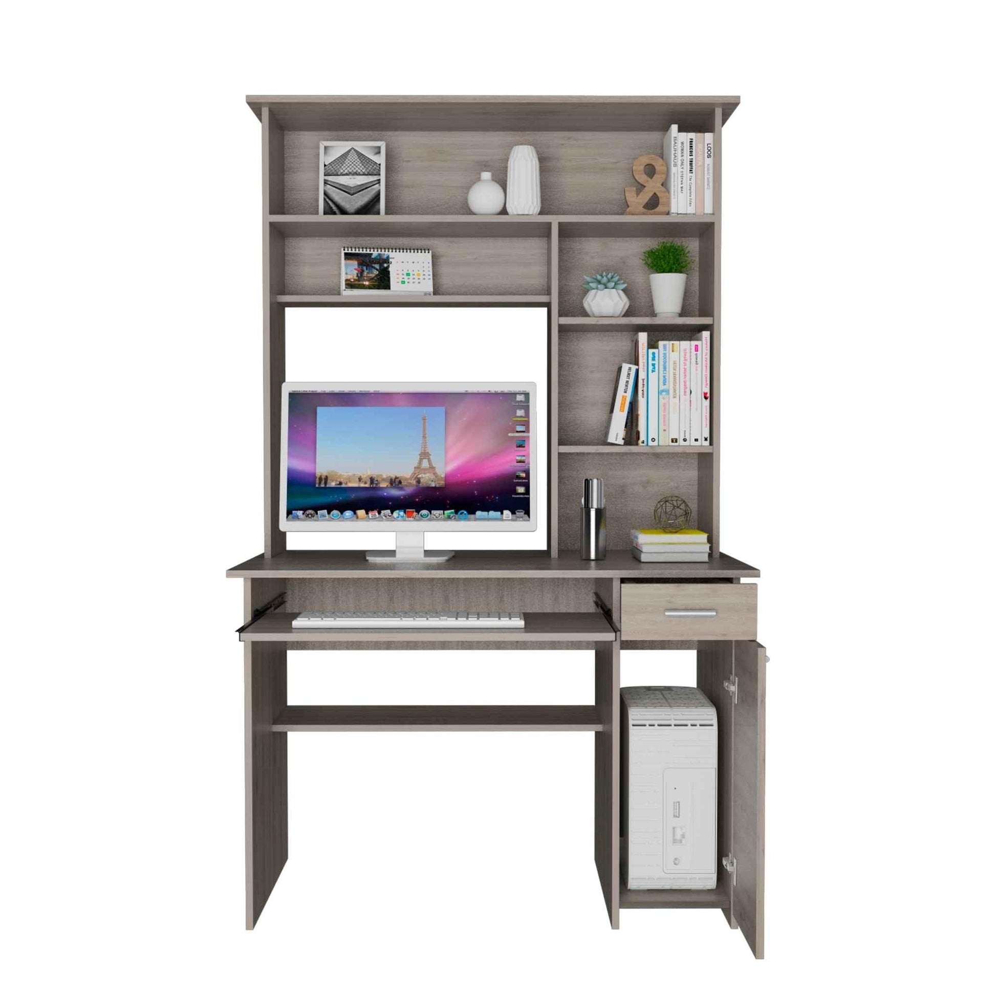 Zeno Light Gray Computer Desk with Hutch - AFS