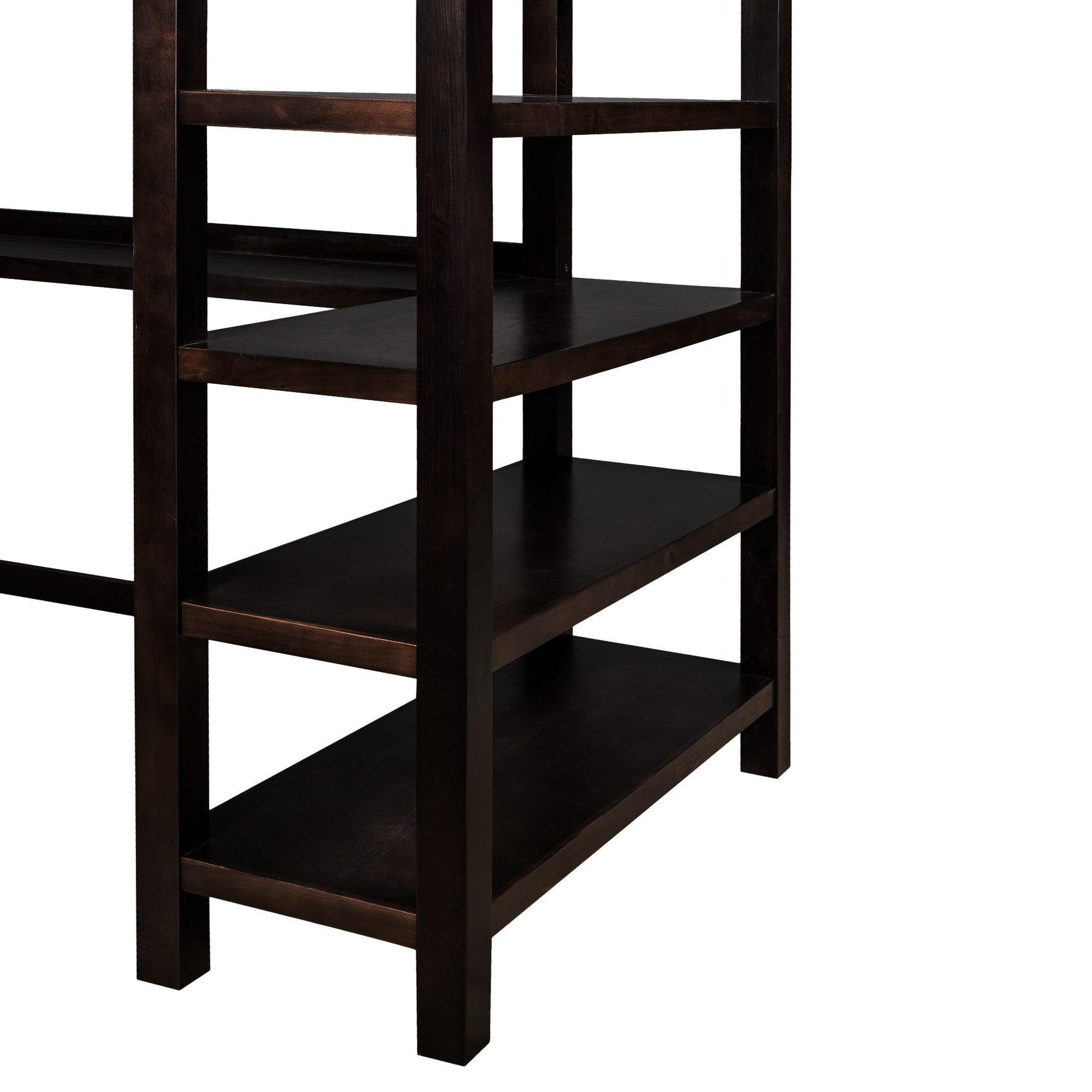 Espresso Twin Size Wood Loft Bed with Storage Shelves and Desk - AFS