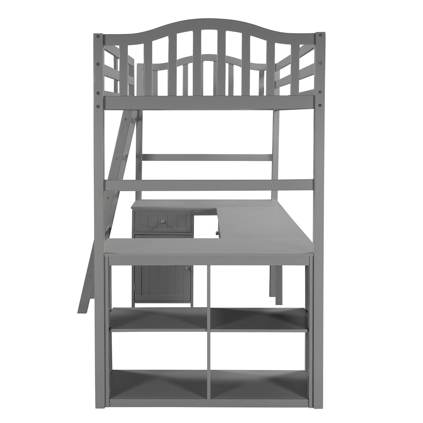 Modern Classic Gray Twin Loft Bed with Book Shelf Desk and Cabinet - AFS