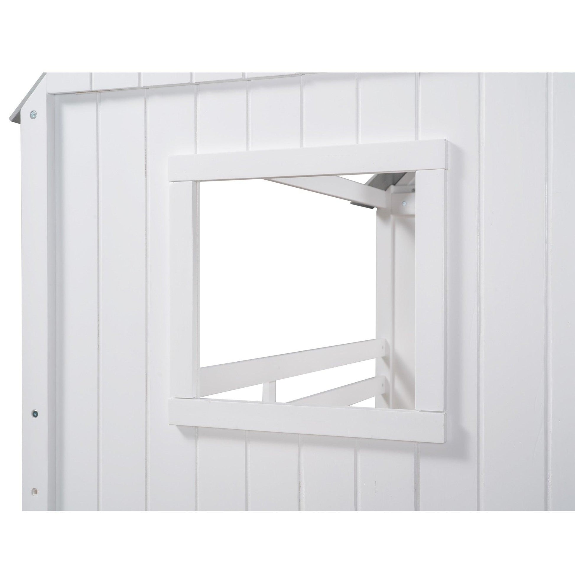 Gray and White Twin Size Loft House Bed with Side Windows - AFS