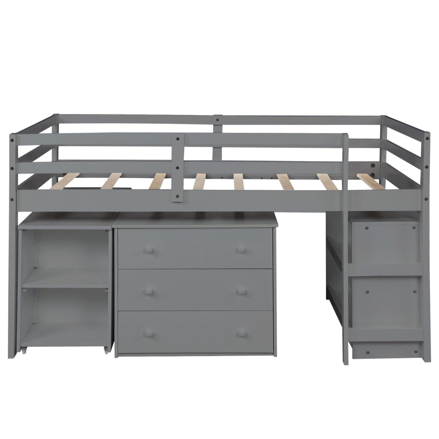 Gray Low Twin Loft Bed With Cabinet and Desk - AFS