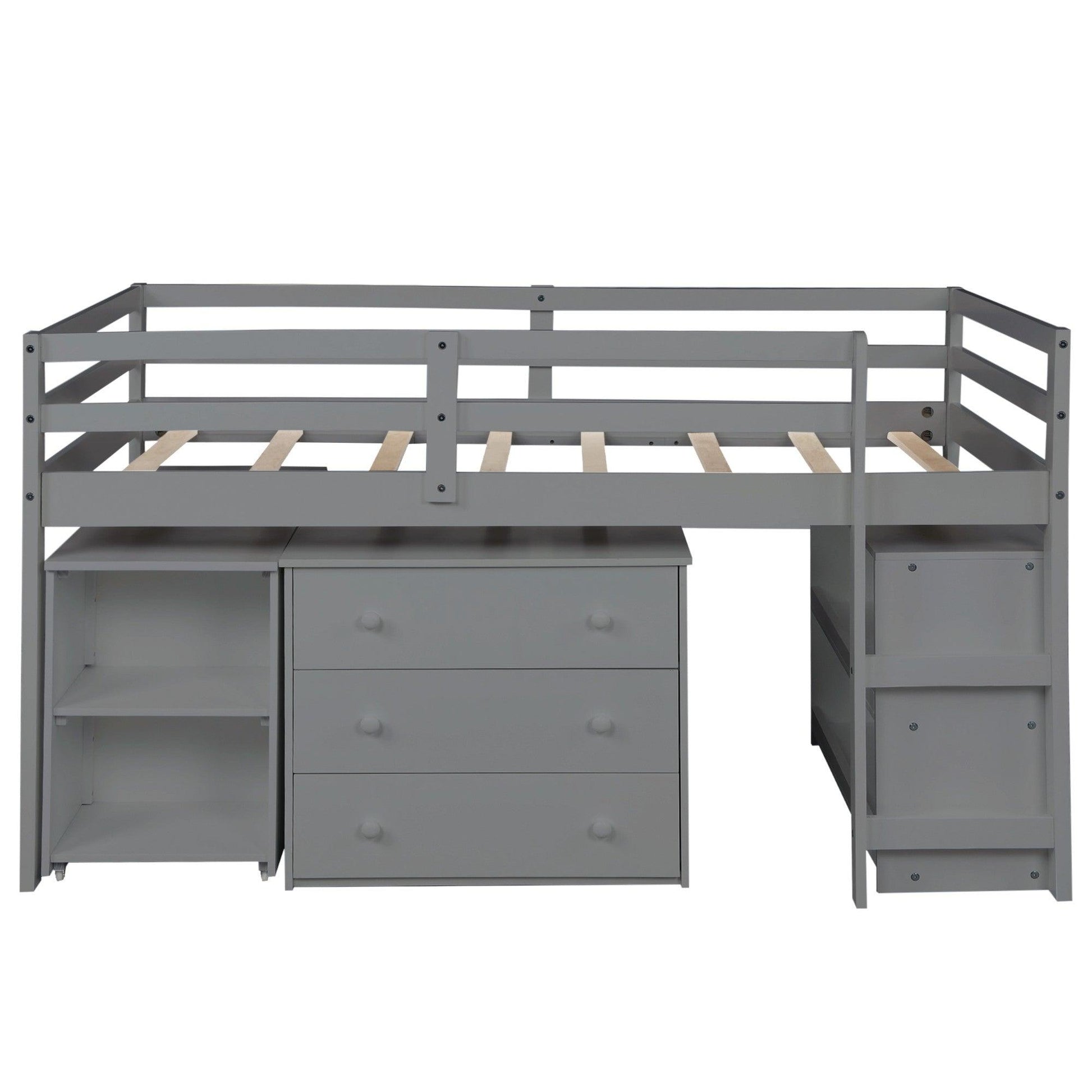 Gray Low Twin Loft Bed With Cabinet and Desk - AFS