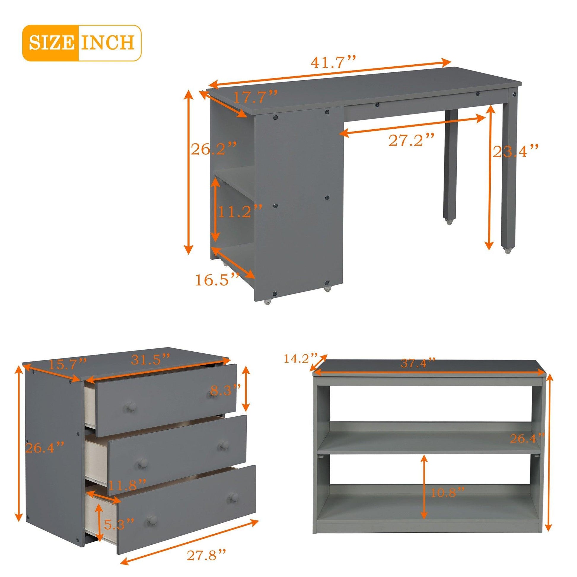 Gray Low Twin Loft Bed With Cabinet and Desk - AFS