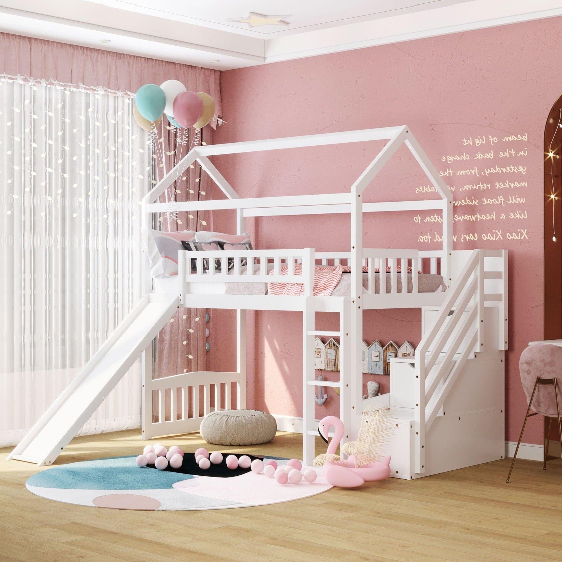 Cool White Twin Size Loft Bed with Slide and Storage - AFS