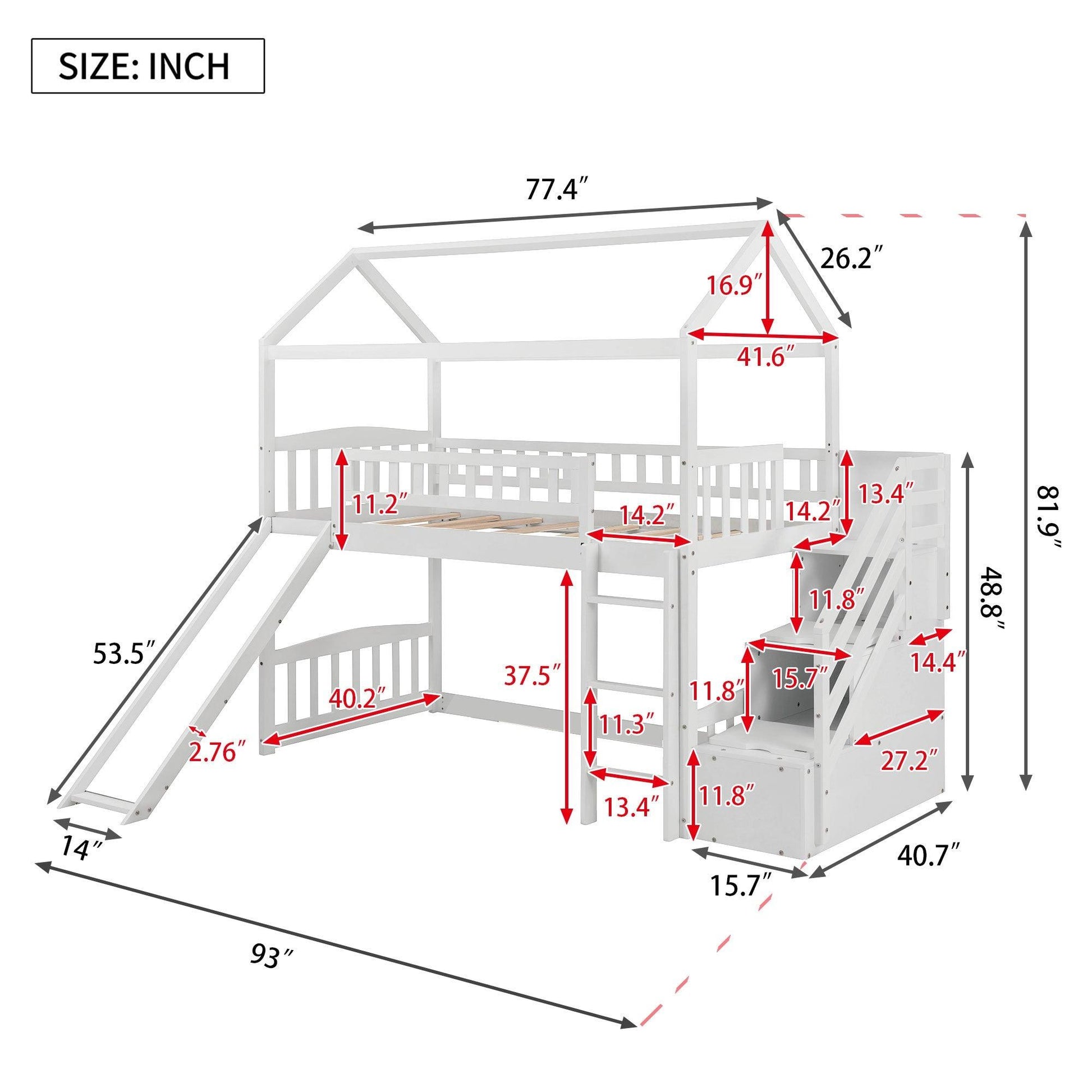 Cool White Twin Size Loft Bed with Slide and Storage - AFS