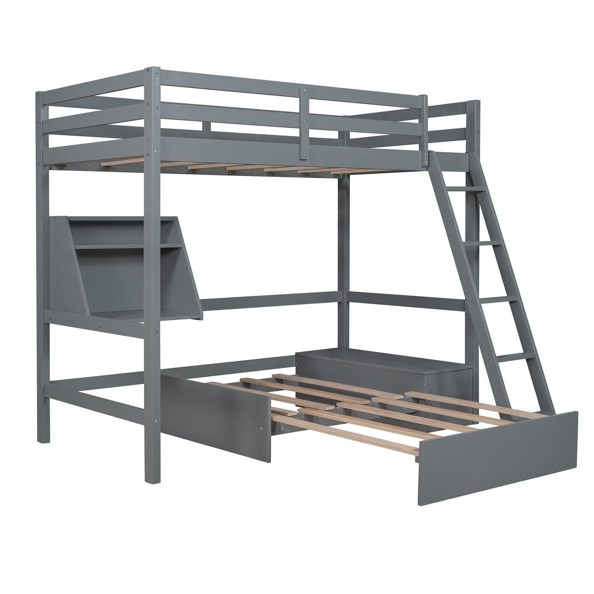 Gray Convertible Twin over Twin Bunk Bed with Storage - AFS