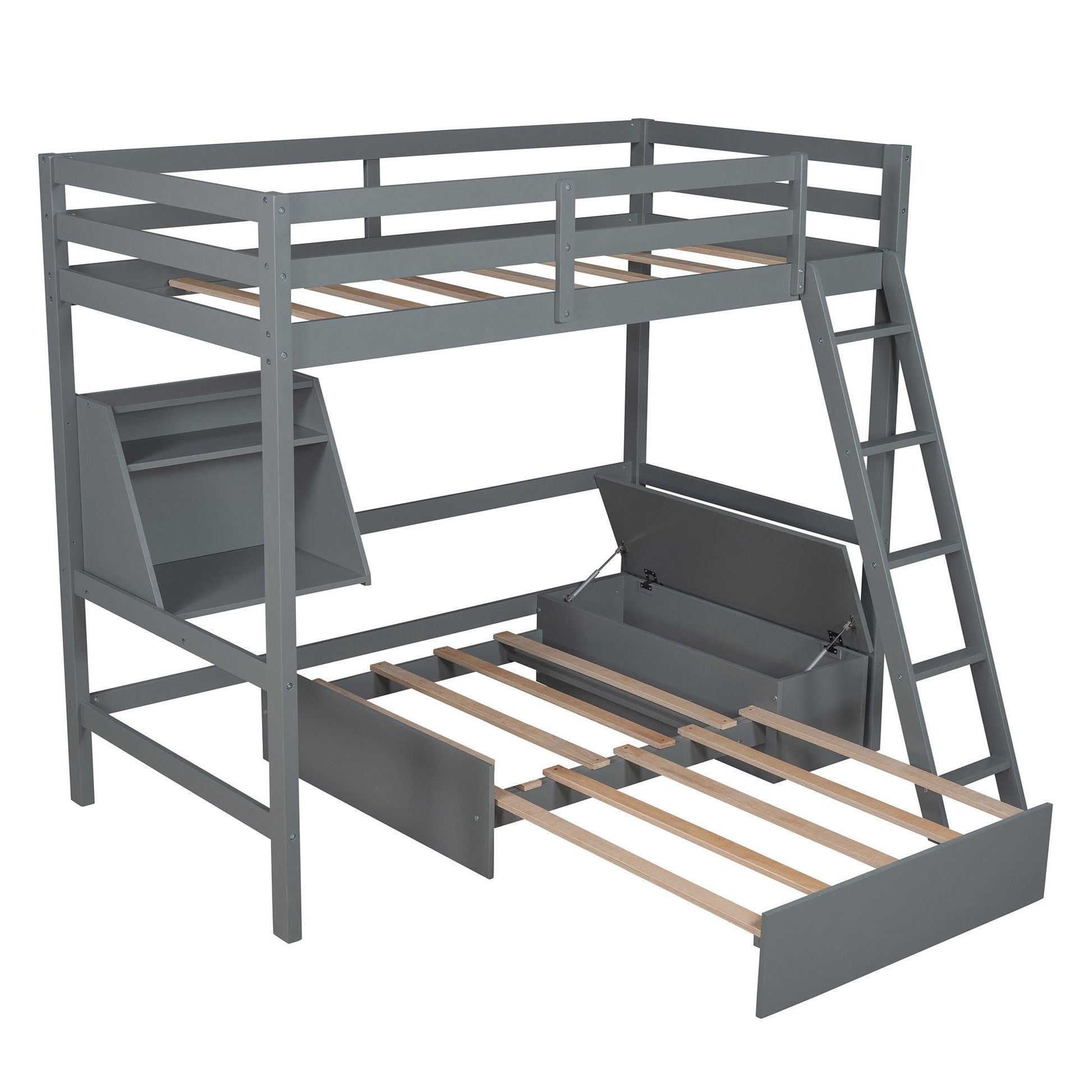 Gray Convertible Twin over Twin Bunk Bed with Storage - AFS
