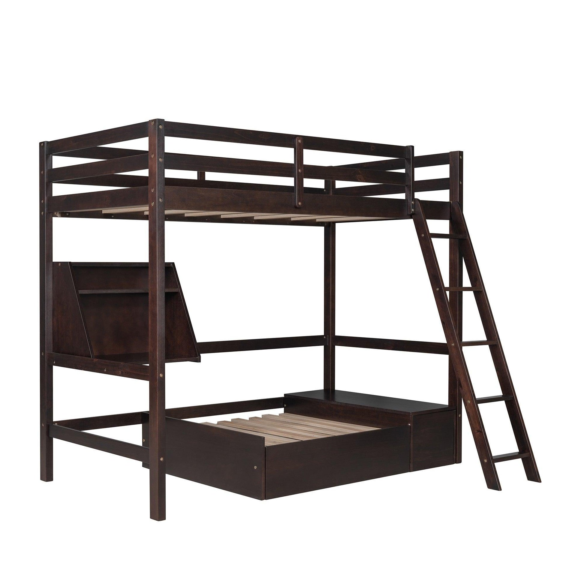 Dark Brown Convertible Twin over Twin Bunk Bed with Storage - AFS