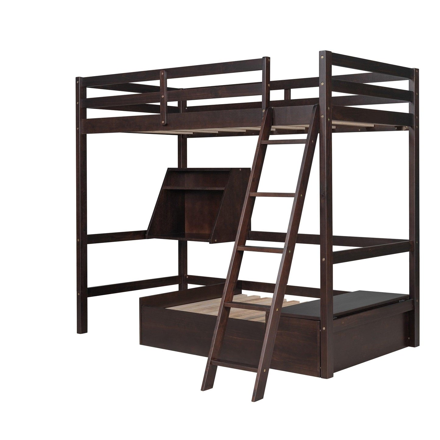 Dark Brown Convertible Twin over Twin Bunk Bed with Storage - AFS