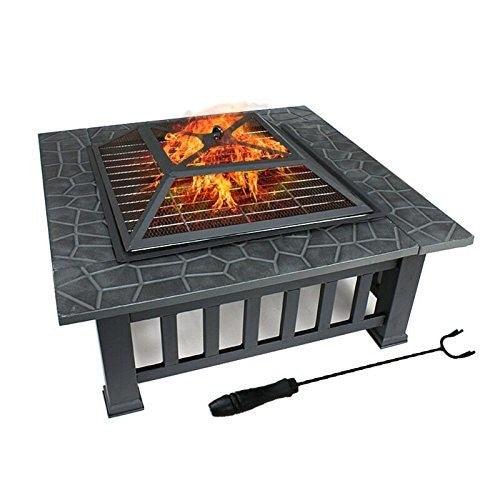 32" Gray Square Charcoal or Wood Burning Fire Pit with Cover - AFS