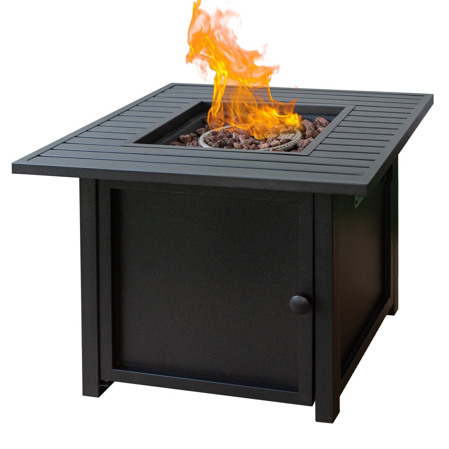 30" Brown Square Slat Top Fire Pit Table with Lid - AFS