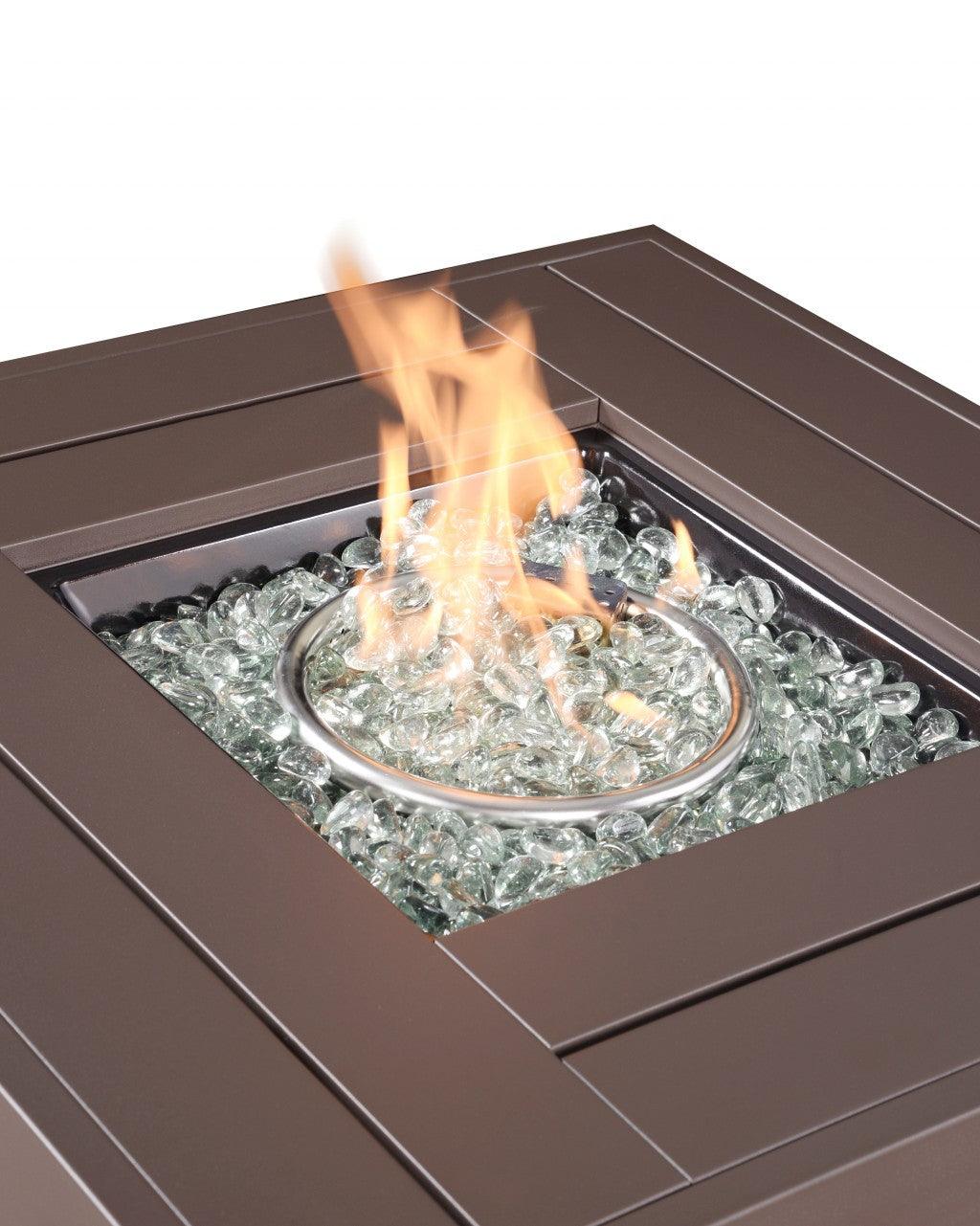 28" Brown Faux Rattan Design Square Propane Fire Pit with Glass Bead Rocks - AFS