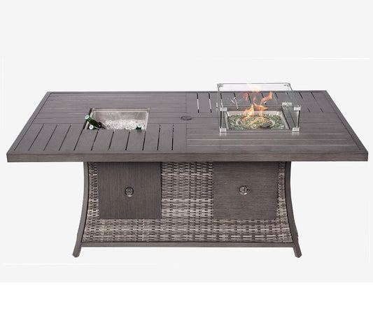 Gray Wicker Outdoor Gas Fire Pit Table with Ice Bucket - AFS