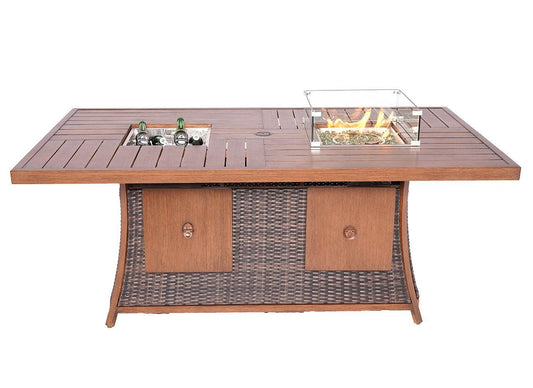 Brown Wicker Outdoor Gas Fire Pit Table with Ice Bucket - AFS