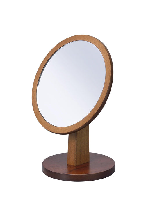 Walnut Finish Round Vanity Mirror on Pedestal - AFS