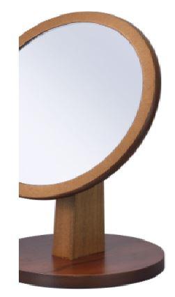 Walnut Finish Round Vanity Mirror on Pedestal - AFS