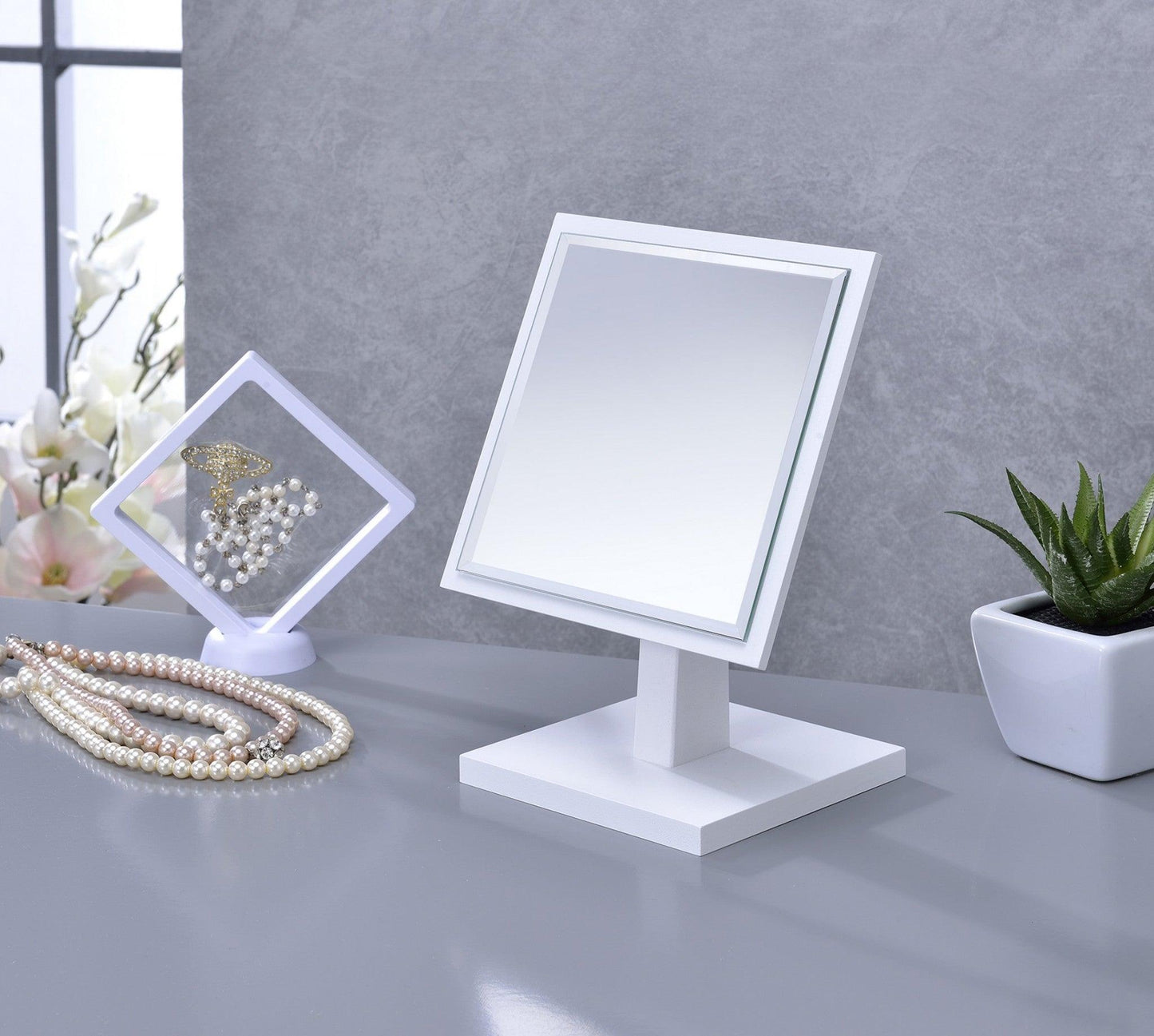 Pretty White Square Make Up Vanity Mirror - AFS