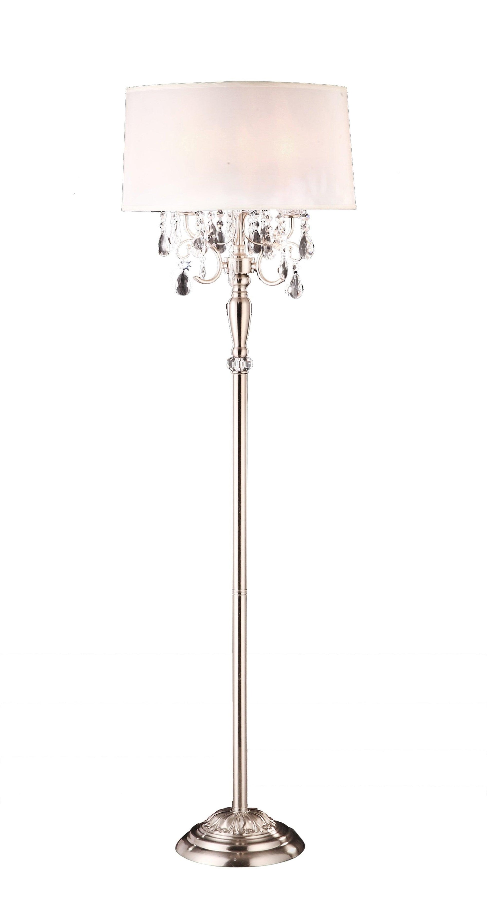 Glamorous Silver and Faux Crystal Candleabra Metal Floor Lamp - AFS