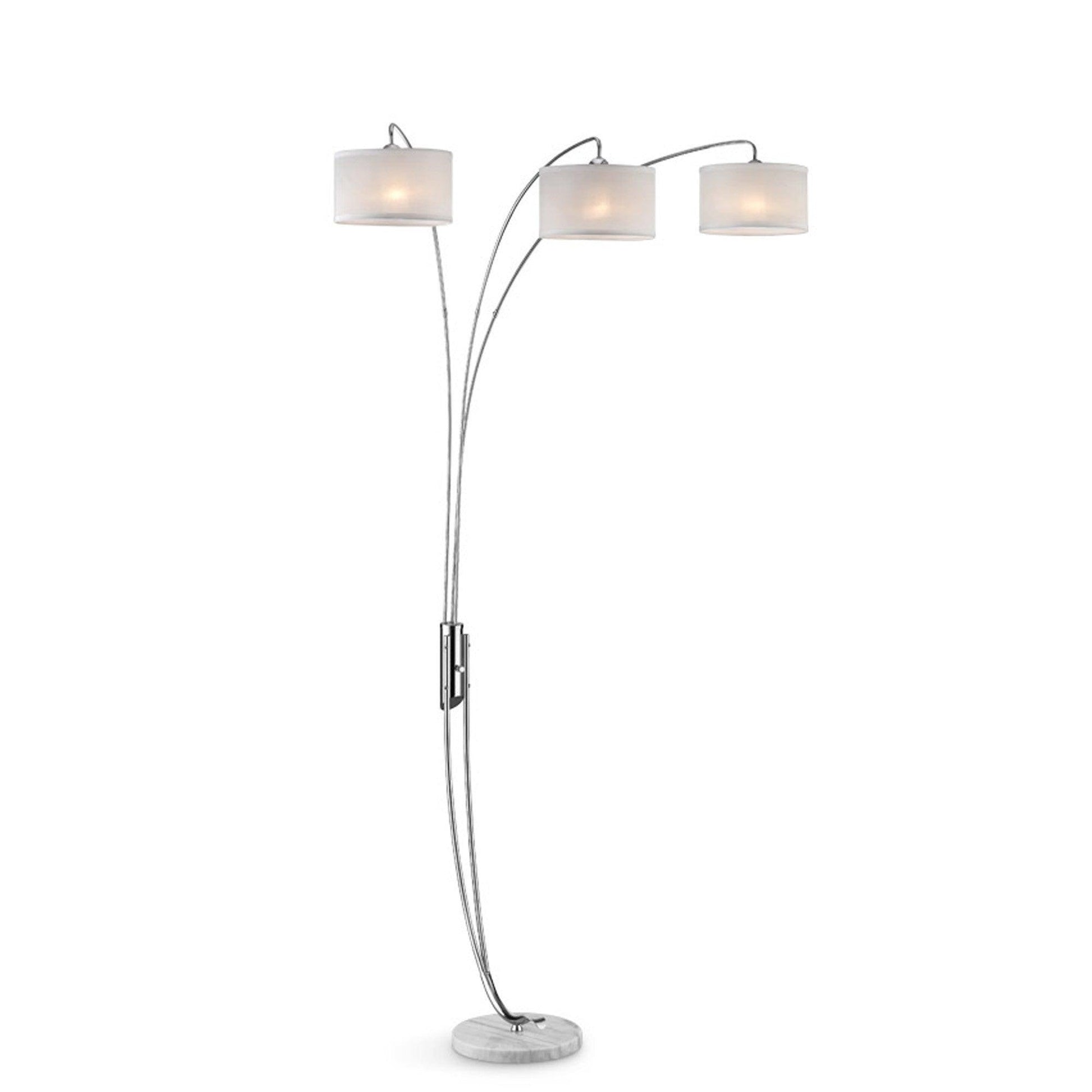 Three Light Curved Silver Floor Lamp with Fabric Shades - AFS