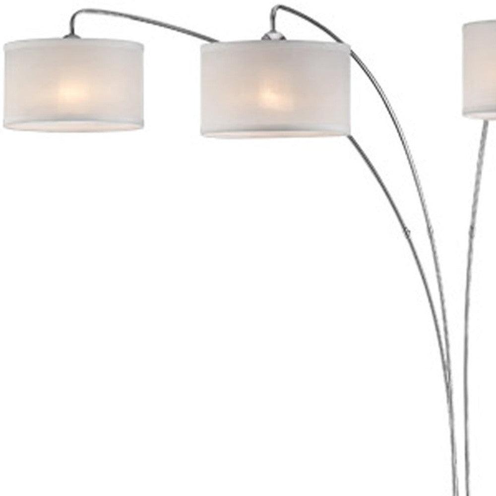 Three Light Curved Silver Floor Lamp with Fabric Shades - AFS