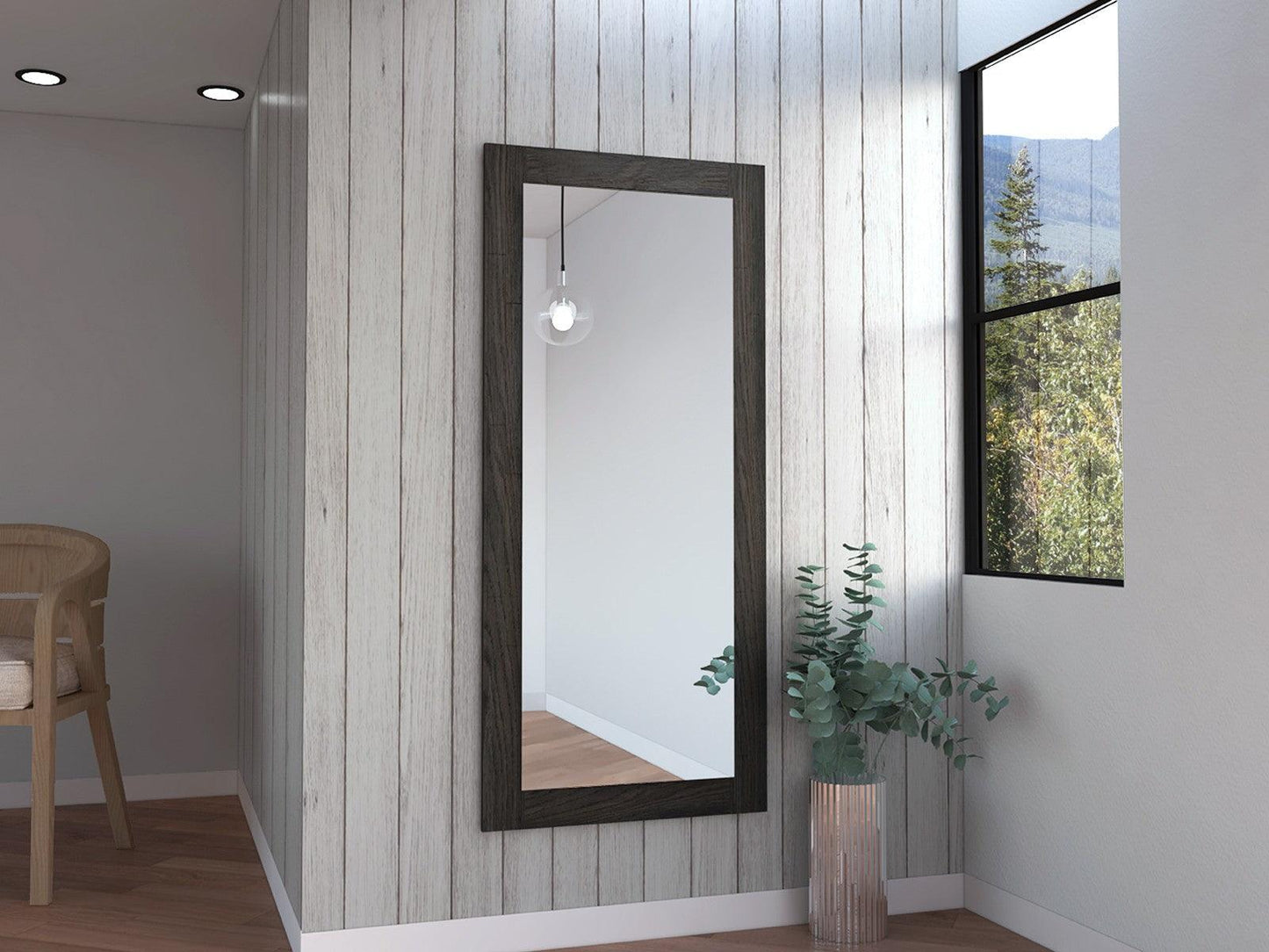 Modern Espresso Wood Wall Mirror - AFS